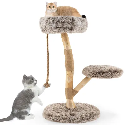 Immagine prodotto di Tiragraffi - Albero da arrampicata/Arredamento per gatti - Altezza 90 cm - 3 livelli - 3 piazzole in peluche - Colonne tiragraffi in corda e juta - Legno