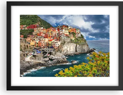 Produktbild von Gerahmtes Poster - Schwarzer Rahmen - Italien küste felsen landschaft - 40x30 cm - Wand Bild - Wanddeko - Wandbilder - Wandposter - Bilderrahmen - Bilder - Kunstdruck - Wandbild - P2BAA40x30-2710