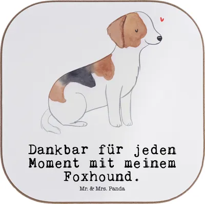 Produktbild von Mr. & Mrs. Panda Holzuntersetzer Foxhound Moment - Weiß - Geschenk, Untersetzer Gläser, Jagdhund, Coaster, Laufhund, Tassenuntersetzer, Glas, für