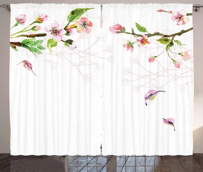 Produktbild von ABAKUHAUS Aquarell Rustikaler Gardine, Apfelbaum im Frühjahr, Schlafzimmer Kräuselband Vorhang mit Schlaufen und Haken, 280 x 260 cm, Hellrosa Grün