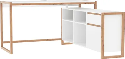 Produktbild von Eckschreibtisch >Denver< in weiß / Nachbildung Artisan Oak - 139x75x139cm (BxHxT)