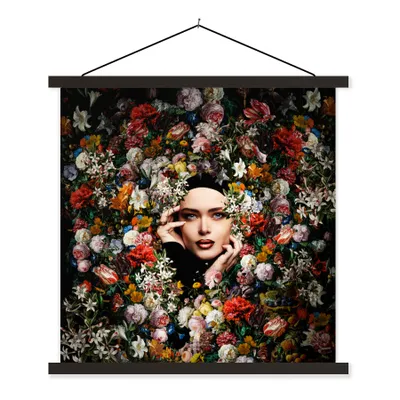 Produktbild von MuchoWow® Textilposter Blume - Frauen - Porträt - Botanisch 60x60 cm mit schwarzem Rahmen - Posteraufhänger