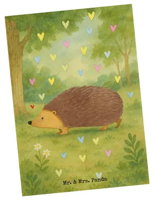 Produktbild von Mr. & Mrs. Panda Postkarte Igel Herzen Design - Weiß - Geschenk, Postkarten, Grußkarte, Kuss, Liebe, kunstkarte, Leben, Herz, Ansichtskarte, Lustige Sprüche, bildkarte