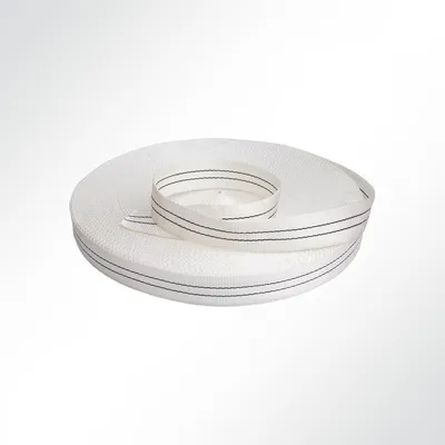 Produktbild von Lysel Extrem Gurtband Polyester, (B) 60mm in Weiß/weiß mit schwarzen Kennfaden (1 lfm) 9000kg