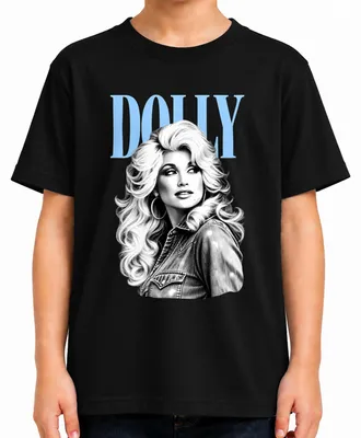 Immagine prodotto di Maglietta per bambini, taglia 140, con la scritta "Dolly Parton", icona della musica country, stile vintage e retrò, con l'immagine della cantante. Colore: nero