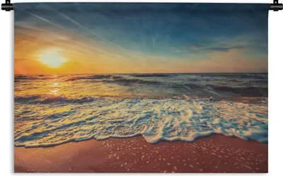 Produktbild von MuchoWow® Wandteppich Wandbehang Strand - Meer - Sonnenuntergang - Gold 150x100 cm Tapisserie Dekoration Wandtuch - Waschbar - Tapisserien - Wand-Decke