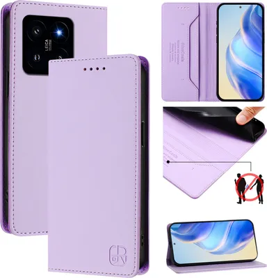 Produktbild von Lederhülle für Xiaomi 14 Hülle Flip Brieftasche Kartenfächern Ständer Schutzhülle Violett