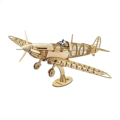 Productafbeelding van 3D houten puzzel, model van een Spitfire vliegtuig, schaal 1:25