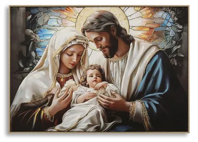 Immagine prodotto di Stampa su tela laccata Nativita Sacra Famiglia con cornice 102x72