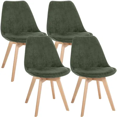Produktbild von CLP 4er Set Esszimmerstühle Linares gepolstert mit Rückenlehne Buchenholzgestell grün Material Cord