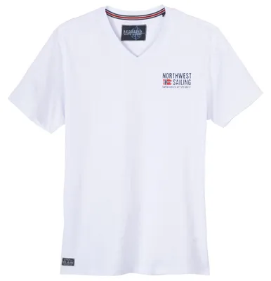 Produktbild von Redfield Übergrößen T-Shirt weiß Brustprint V-Neck