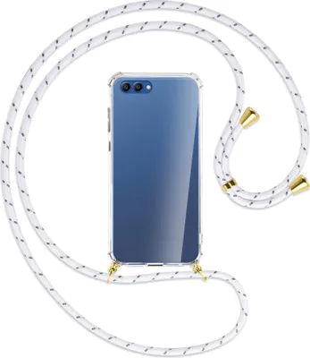 Produktbild von Handykette Backcover-Schutzhülle mit Band (Metall goldfarben) für Honor View 10 / V10 - weiß/grau
