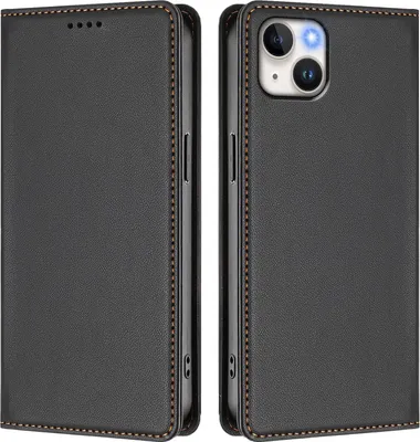 Image de Etui en cuir pour iPhone 15 Plus, étui magnétique en cuirPolyuréthaneavec support Noir
