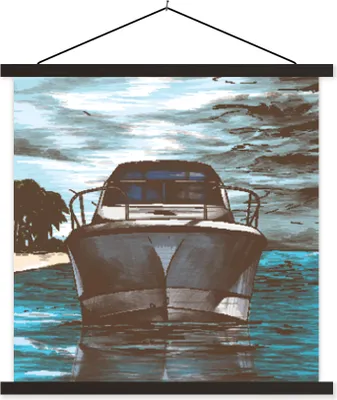 Produktbild von MuchoWow® Textilposter Boot - Meer - Farben 120x120 cm mit schwarzem Rahmen - Aufhängungsset