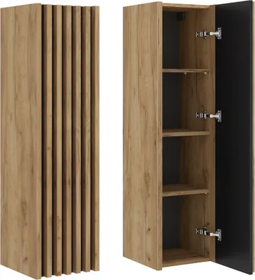 Produktbild von Badmöbel Hochschrank LUCCA-107 in Eiche Nb. mit Lamellenfront, B/H/T: ca. 34/125/36 cm