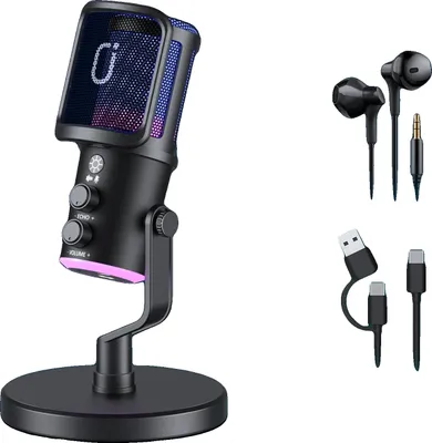 Image de Microphone à condensateur USB, clarté audio naturelle, installation plug-and-play facile, noir