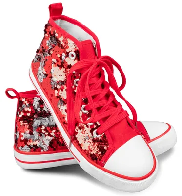 Produktbild von Wendepailletten Sneaker High Top in 17 Farben für Party, Festival & Kostüm | Rot/Weiß, 43