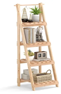 Immagine prodotto di Scaffale a scala per piante - scaffale a scala pieghevole con 4 ripiani - porta piante in legno - porta fiori per balcone e soggiorno - color kaki