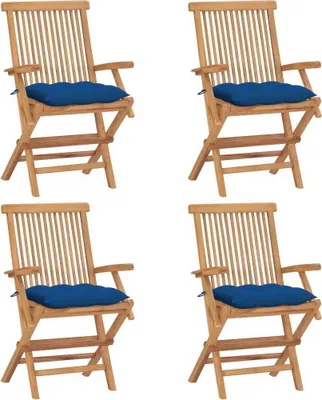 Produktbild von BESTE 2022© Outdoor-Stuhl Stilvollen mit robustem ,Gartenstühle mit Blauen Kissen 4 Stk. Massivholz Teak Relaxsessel Armlehnstuhl mit Premium & schlichten Design *HOM