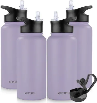 Immagine prodotto di Set di borracce termiche isolanti, 1 L, senza BPA, a tenuta stagna, acciaio inossidabile, con cannuccia, per lo sport, i viaggi e il campeggio