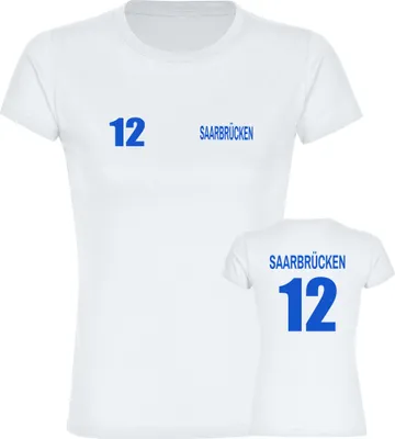 Produktbild von multifanshop Damen T-Shirt - Saarbrücken - Trikot Nummer 12, weiß, Größe S