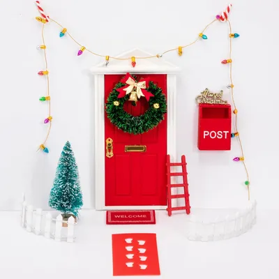 Produktbild von Kerstdeur mit 11 Fächern - Accessoireset für Weihnachtsdekoration mit Weihnachtskranz Briefkasten Umzäunung