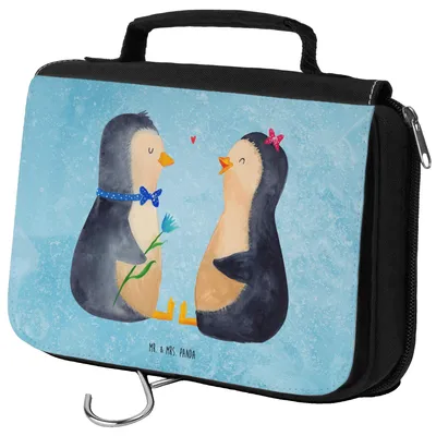 Produktbild von Mr. & Mrs. Panda Schminktasche Pinguin Pärchen - Eisblau - Geschenk, kosmetiktäschchen, Necessaire, Waschbeutel, Hochzeitstag, Verlobung, Verknallt, Kosmetiktasche, Liebe