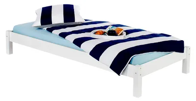 Zdjęcie produktu dla Łóżko futon TAIFUN wykonane z litego drewna sosnowego w kolorze białym, piękne łóżko o wymiarach 90 x 200 cm, praktyczna rama łóżka z drewnianymi nóżkami