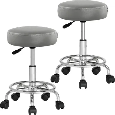 Produktbild von CASARIA® Rollhocker 2er Set Höhenverstellbar 10cm Polsterung 51-65cm Sitzhöhe 360° Drehbar Ø35cm Fußstütze Rund Hocker Drehhocker Arbeitshocker Grau