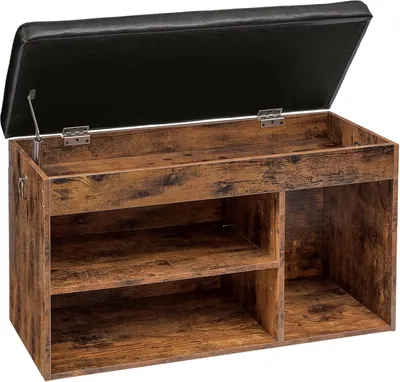 Obrázok produktu pre Lavica na topánky s čalúneným sedadlom, 3 otvorené priehradky, vintage štýl, 82 x 31,5 x 46,5 cm, skrinka na topánky do 150 kg, do chodieb a obývacích izieb