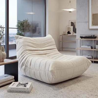 Produktbild von Sessel HWC-R34, Loungesessel Relaxsessel Polstersessel Cocktailsessel Stoff/Textil Cord (300 g/m²) cremeweiß