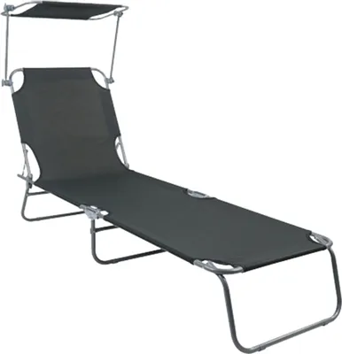 3-Bein Gartenliege Campingliege Schwarz 186x55x24cm Sonnenschutzdach