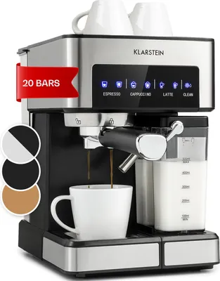 Image de Klarstein Machine  1,8L à café espresso à porte-filtre avec Mousseur de Lait, Cafetières, 20 Bar, Petite Cafetière Electrique Acier Inoxydable 1350W pour Café Moulu, Machine a Cafe Qualite Barista
