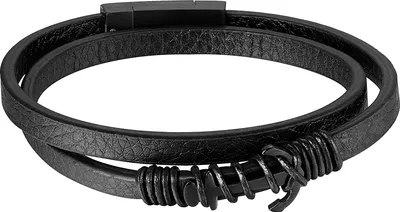 Produktbild von Karisma Uni Lederarmband 2 Fach Gewickelt Edelstahl Anker Maritim Länge 40cm - Schwarz