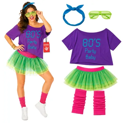 Produktbild von Fun Shack 80er Jahre Damen Kostüm Neon Verkleidung für Mottoparty Karneval Fasching oder Halloween
