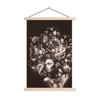 Produktbild von MuchoWow® Textilposter Blumen - Frau - Natur 120x180 cm mit holzfarbenen Rahmen - Textil-Plakat