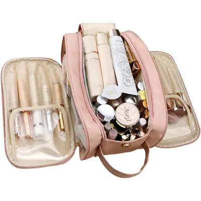 Produktbild von Große Kosmetiktasche Damen Wasserdicht Reise Kulturtasche Make-up Bag Organizer mit Weiter Öffnung Portable Toilettentasche