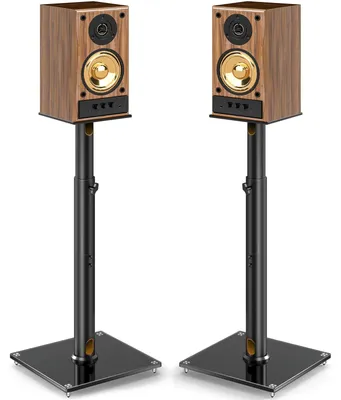 Immagine prodotto di Supporto per altoparlante da pavimento, regolabile da 83 a 110 cm, in metallo, colore nero
