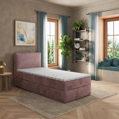 Produktbild von Masseno Boxspringbett PELLIO 100x200 cm Komplett-Set mit Bonell Matratze und Topper, Polsterbett mit Bettkästen -Lila, MONOLITH 62