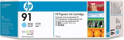Produktbild von HP 91 Cyan hell Druckerpatrone, pigmentbasiert, 775 ml, HP DesignJet Z6100 Druckerserie, Thermal Inkjet, Cyan, Business, Singapur, 324 mm