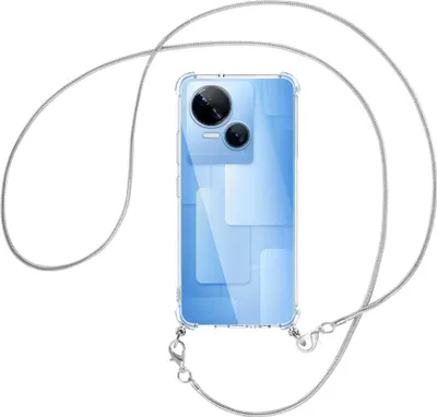 Produktbild von Handykette Backcover-Schutzhülle mit Band (Metall silberfarben) für Tecno Spark 10 5G (KI8, 6.6'') - silberfarbene Snake-Kette