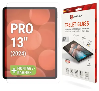 Produktbild von Displex Tablet Glass (9H) für Apple iPad Pro 13'' (2025/2024), Eco-Montagerahmen L-Form, unzerbrechlich, Klare Bildschirmschutzfolie, 33 cm (13"), 9H, 1 Stück(e)
