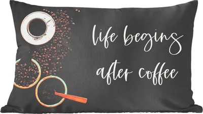 Produktbild von MuchoWow® Zierkissen Sofakissen Wohnzimmer Dekokissen 50x30 cm Zitate - Sprichwörter - Das Leben beginnt nach dem Kaffee - Kaffee - Wohnzimmerdekoration - Polster mit Photo
