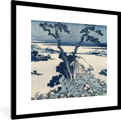 Produktbild von MuchoWow® Gerahmtes Poster Blick auf den Berg Fuji - Gemälde von Katsushika Hokusai 40x40 cm - Poster mit Schwarzem Bilderrahmen Wandposter Rahmen Foto Bilder - Poster - Plakat im Rahmen