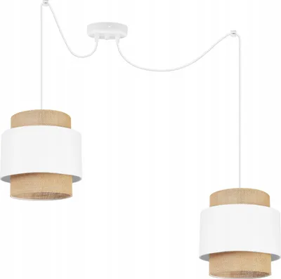 Produktbild von Boho Spider Hängelampe - Deckenlampe - Pendelleuchte aus Metall mit Lampenschirm aus Stoff - E27 - 2-Flammig - Weiß und Jute