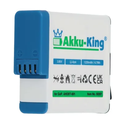 Produktbild von Akku kompatibel mit GoPro AHDBT-801, SPJB1B - Li-Ion 1220mAh - für Hero 5 Black, Hero 6 Black, Hero 7 Black / White, Hero 8 / 8 Black - voll dekodiert