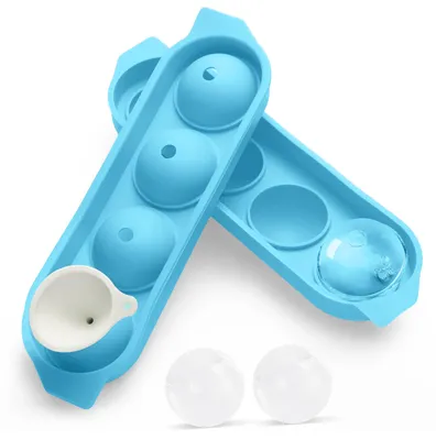 Silikon-Eiswürfelform, 4 runde XXL-Eiswürfel, mit Deckel, blau