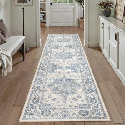 Läufer 60x240 cm, Vintage, waschbar, rutschfest, blau, Orient-Medaillon