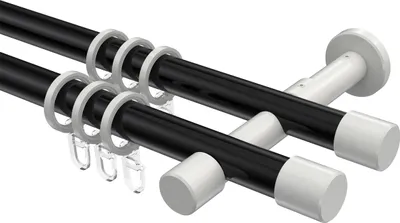 Produktbild von Interdeco Gardinenstange / Vorhangstange Schwarz / Weiß, Typ Prestige Santo (Kappe), 20 mm Ø 2-läufig, 480 cm