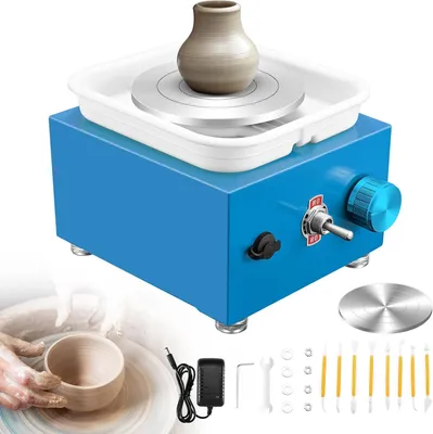 Zdjęcie produktu dla Mini tokarka – maszyna do ceramiki – do tworzenia wyrobów ceramicznych – regulowana prędkość – talerz o średnicy 10 cm – kolor niebieski